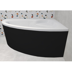 Besco wanna asymetryczna Natalia prawa 150x100 z czarną obudową, syfonem chrom i nóżkami