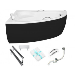 Besco wanna asymetryczna Natalia Premium lewa 150x100 z czarną obudową, syfonem chrom i nóżkami