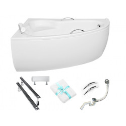 Besco wanna asymetryczna Natalia Premium lewa 150x100 z białą obudową, syfonem i nóżkami