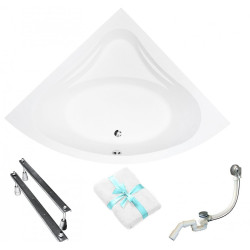 Besco wanna narożna Mia 130x130 z syfonem chrom i nóżkami