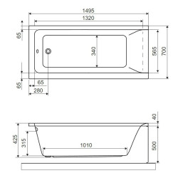 Excellent Savia wanna prostokątna 150x70 cm  biały połysk syfon i nogi