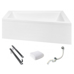 Besco wanna asymetryczna Intima Duo prawa 180x125 z białą obudową, syfonem chrom i nóżkami