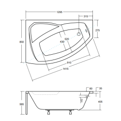 Besco wanna asymetryczna Rima lewa 130x85 z syfonem chrom i nóżkami