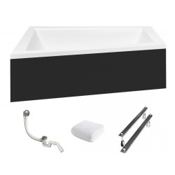 Besco wanna asymetryczna Intima lewa 160x90 z czarną obudową, syfonem i nóżkami