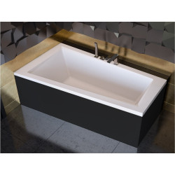 Besco wanna asymetryczna Intima lewa 160x90 z czarną obudową, syfonem chrom i nóżkami