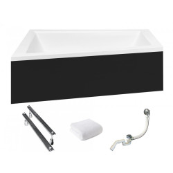 Besco wanna asymetryczna Intima Duo lewa 170x125 z czarną obudową, syfonem i nóżkami