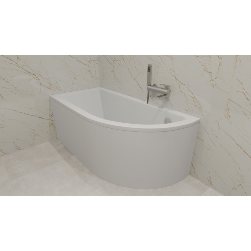 Besco wanna asymetryczna Praktika lewa 140x70 z białą obudową, syfonem i nóżkami