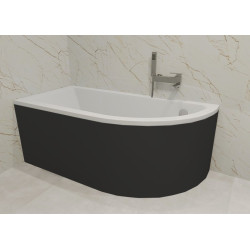 Besco wanna asymetryczna Praktika lewa 140x70 z czarną obudową, syfonem chrom i nóżkami