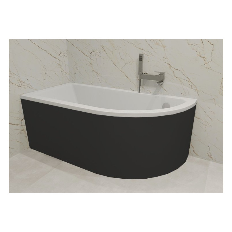 Besco wanna asymetryczna Praktika lewa 140x70 z czarną obudową, syfonem chrom i nóżkami