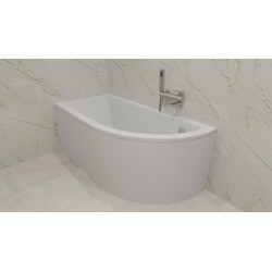 Besco wanna asymetryczna Praktika lewa 150x70 z białą obudową, syfonem chrom i nóżkami