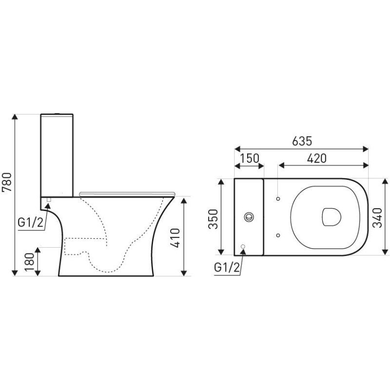 Kompakt WC bezkołnierzowy KAMET odpływ poziomy z deską wolnoopadającą