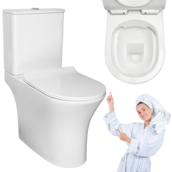 Kompakt WC bezkołnierzowy Makalu odpływ poziomy z deską wolnoopadającą