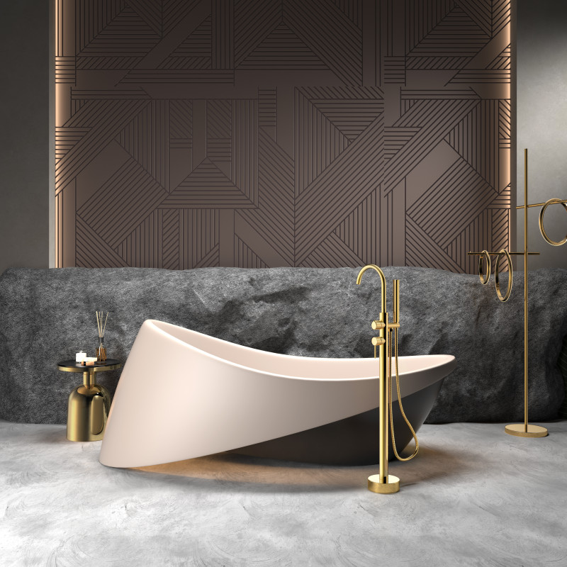 Bateria wannowa wolnostojąca z zestawem natryskowym złoty szczotkowany AUREVO AVAPAX ABAU221221