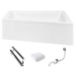 Besco wanna asymetryczna Intima Duo prawa 170x125 z białą obudową, syfonem chrom i nóżkami