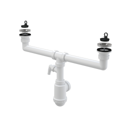 Syfon zlewu dwukomorowego z przyłšczem, sitka nierdzewne DN70