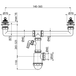 Syfon zlewu dwukomorowego z przyłšczem, sitka nierdzewne DN70