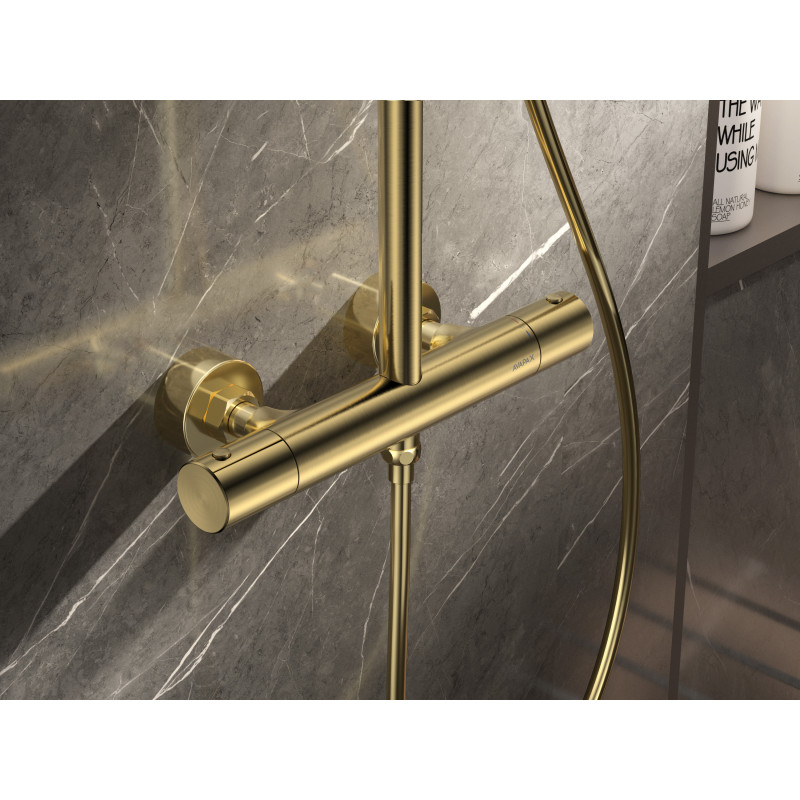 Deszczownica z baterią prysznicową termostatyczną dwufunkcyjną stal szczotkowana THERMO AVAPAX ADTH6212T1