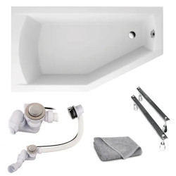 Polimat wanna asymetryczna Selena lewa 140x90 z syfonem chrom i nóżkami