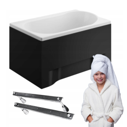 Polimat wanna prostokątna Mini 100x65 z czarną obudową, syfonem chrom i nóżkami