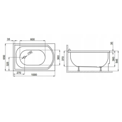 Polimat wanna prostokątna Mini 100x65 z czarną obudową, syfonem chrom i nóżkami