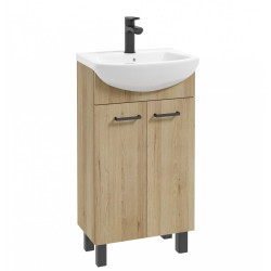 Szafka Łazienkowa NOVELTY D45 z Umywalką, Buk Truflowy – nóżki i uchwyty czarne