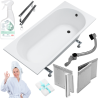 AQUA for you wanna prostokątna Kronos Oval 150x70 ze styropianową obudową LED, czarnym syfonem i octem gospodarczym