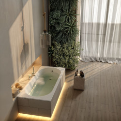 AQUA for you wanna prostokątna Kronos Oval 150x70 ze styropianową obudową LED, czarnym syfonem i octem gospodarczym