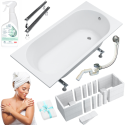 AQUA for you wanna prostokątna Kronos Oval 150x70 ze styropianową obudową LED, octem gospodarczym,  syfonem i nóżkami