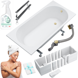 AQUA for you wanna prostokątna Kronos Oval 160x70 ze styropianową obudową LED, octem gospodarczym, złotym syfonem i nóżkami