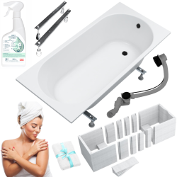 AQUA for you wanna prostokątna Kronos Oval Slim 150x70 ze styropianową obudową LED, preparatem, czarnym syfonem i nóżkami