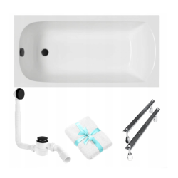 Polimat wanna prostokątna Classic 120x70 z czarnym syfonem i nóżkami