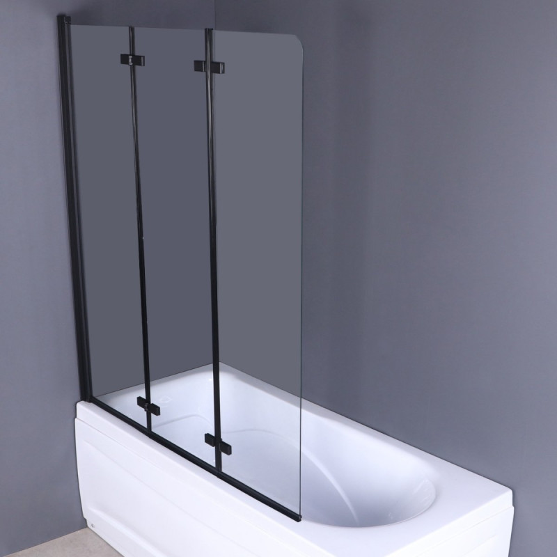 Elegancki Parawan Duso 3-skrzydłowy Czarny - Uniwersalne Przezroczyste Szkło 140 cm