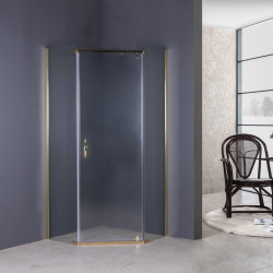 Kabina STYLIO pentagonalna 80x80x190 złota szkło transparent z powłoką CleanGLASS