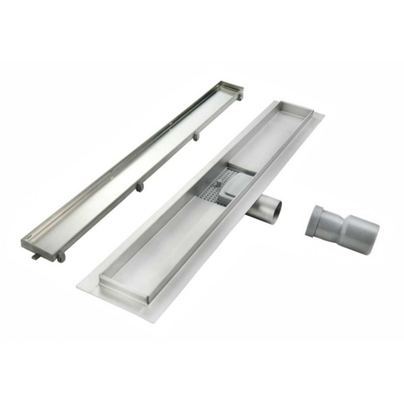 Kompletny Zestaw Prysznicowy DUSO 85: Ścianka, Odpływ Linie 50 cm, Deszczownica EMI