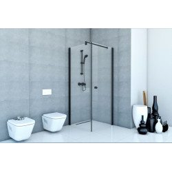 Kabina FRESH LINE kwadratowa 80x80x195 transparent Prawa z powłoką CleanGLASS CZARNY MAT