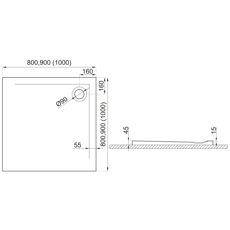 Brodzik posadzkowy kwadratowy GEOS struktura kamienia 80x80 OUTLET