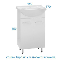 Astor Zestaw LUPO 45 cm szafka z umywalką, biały połysk, stojąca