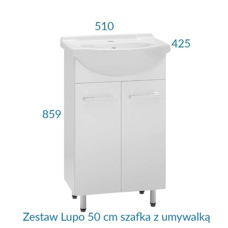 Astor Zestaw łazienkowy Lupo 50 cm biała szafka + umywalka ceramiczna, łatwy montaż