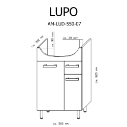 Astor Lupo szafka z umywalką łazienkowa 55 cm biała stojąca zestaw połysk biała