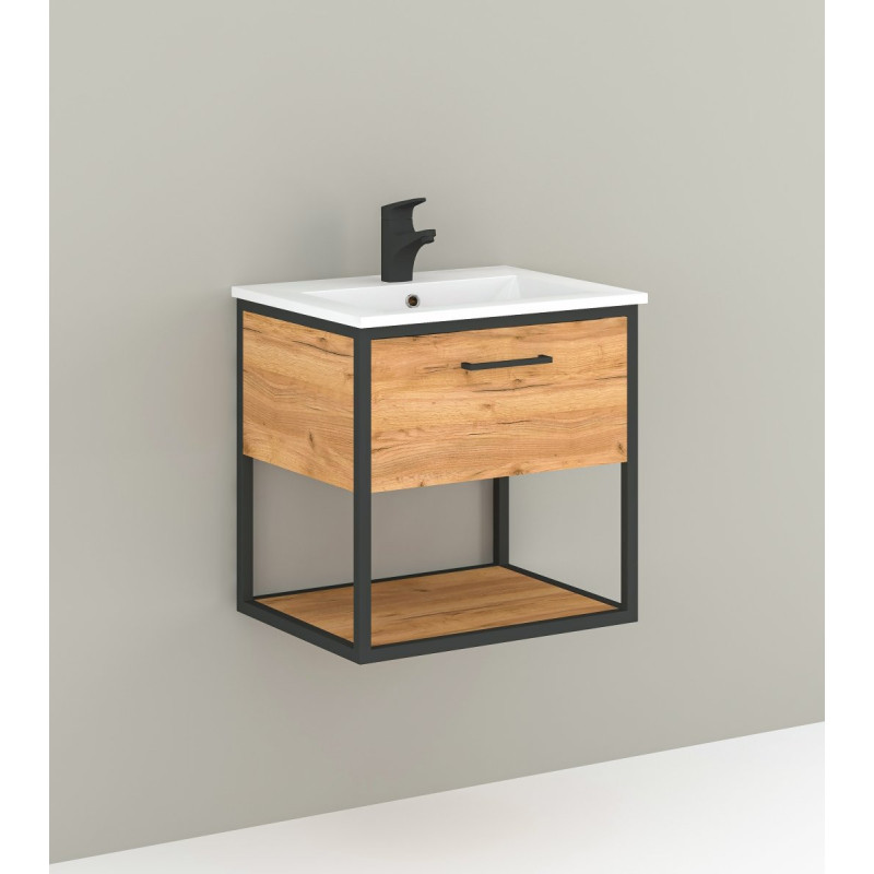 Astor Zestaw Modus Alfa Szafka 50 cm z Umywalką - drewno i metalowy stelaż