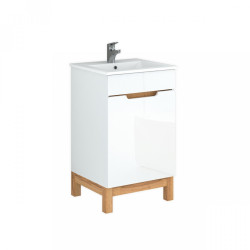 Astor Zestaw Szafka z Umywalką stojąca 50 cm SPEK - Biały Połysk, drewno
