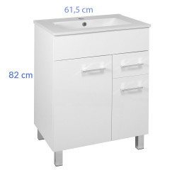 Astor Szafka z Umywalką LAURA 60cm - Biały połysk, chromowane dodatki