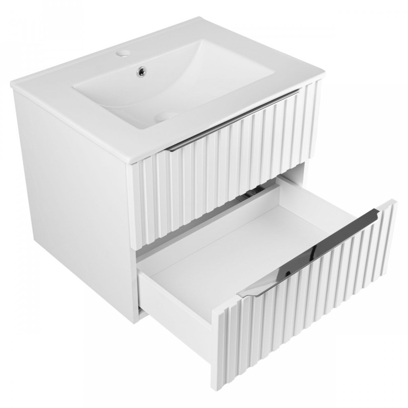 Astor  Zestaw szafka z umywalką AMY biały 60 cm ryflowany uchwyty chrom
