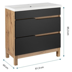 Astor Zestaw ALMA Szafka z Umywalką 80 cm, Czarny Wotan, 2 Szuflady