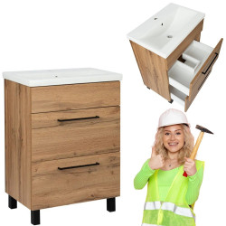 Astor  Zestaw szafka z umywalką SOL WOTAN 60 cm szuflady czarne uchwyty