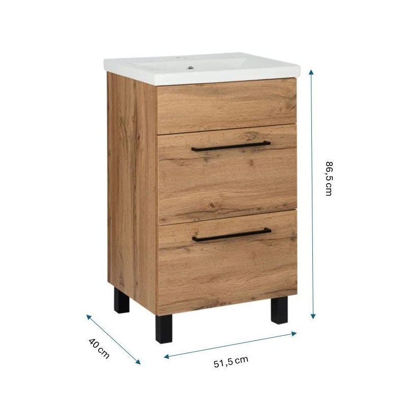 Astor Zestaw szafka z umywalką SOL WOTAN 50 cm szuflady czarne uchwyty