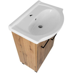 Astor Zestaw szafka z umywalką LUPO WOTAN 55 cm drzwiczki szuflada, czarne nóżki