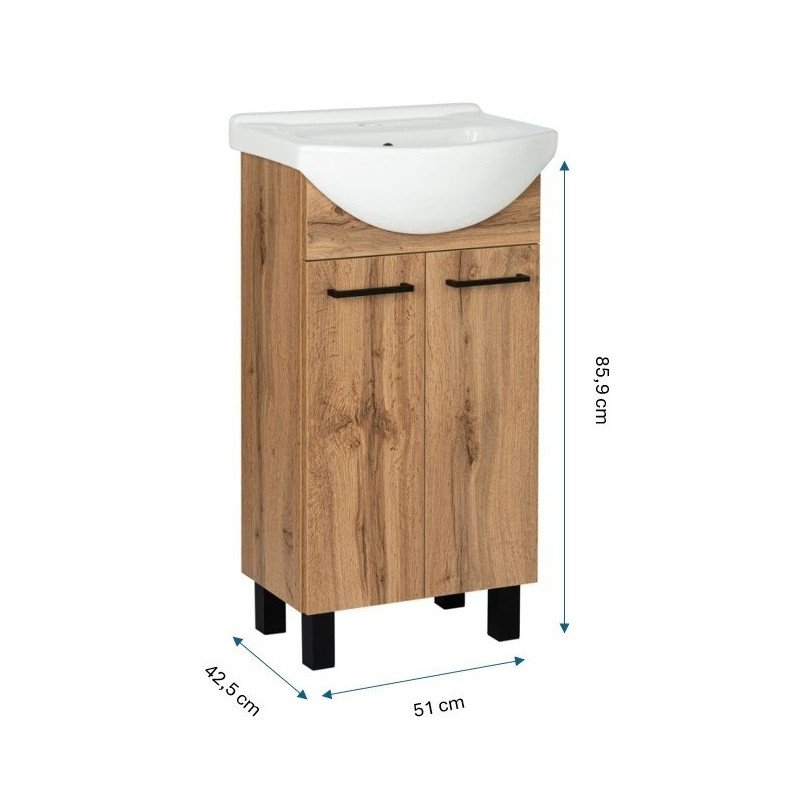 Astor Zestaw szafka z umywalką LUPO WOTAN 50 cm drzwiczki czarne uchwyty