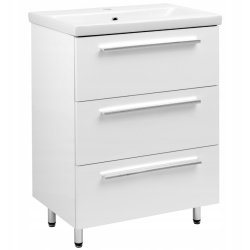 ASTOR szafka stojąca z umywalką BRYZA 61cm biała 3 szuflady uchwyty chrom