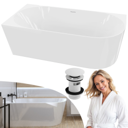 Wanna przyścienna narożna lewa LUMIO 150X75 biała z białym korkiem